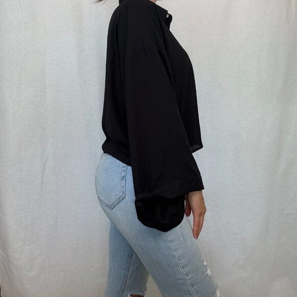 NWT Tahari Black Collared Button Up Blouse Top - Picture 5 of 14